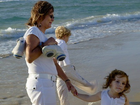 Children & grand mother at the sea shore